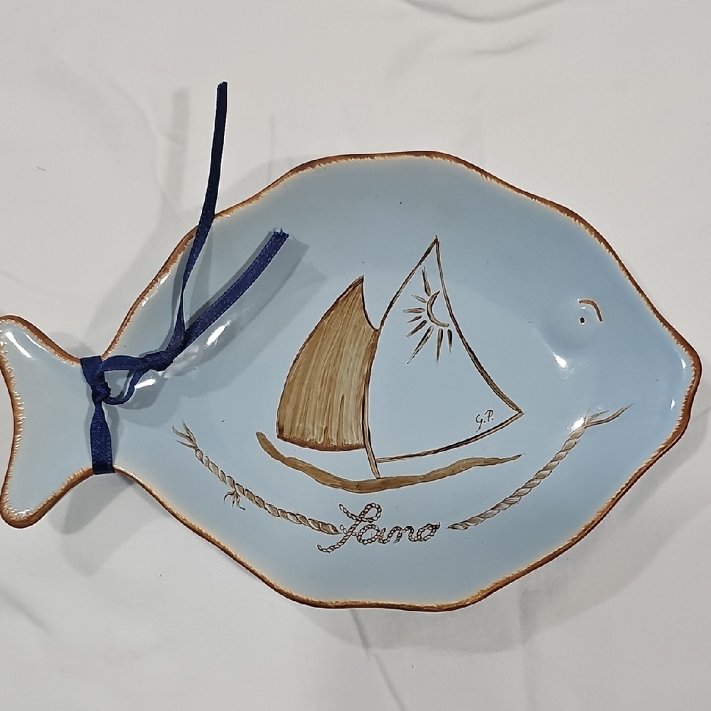 Handcrafted Blue Ceramic Fish Dish
